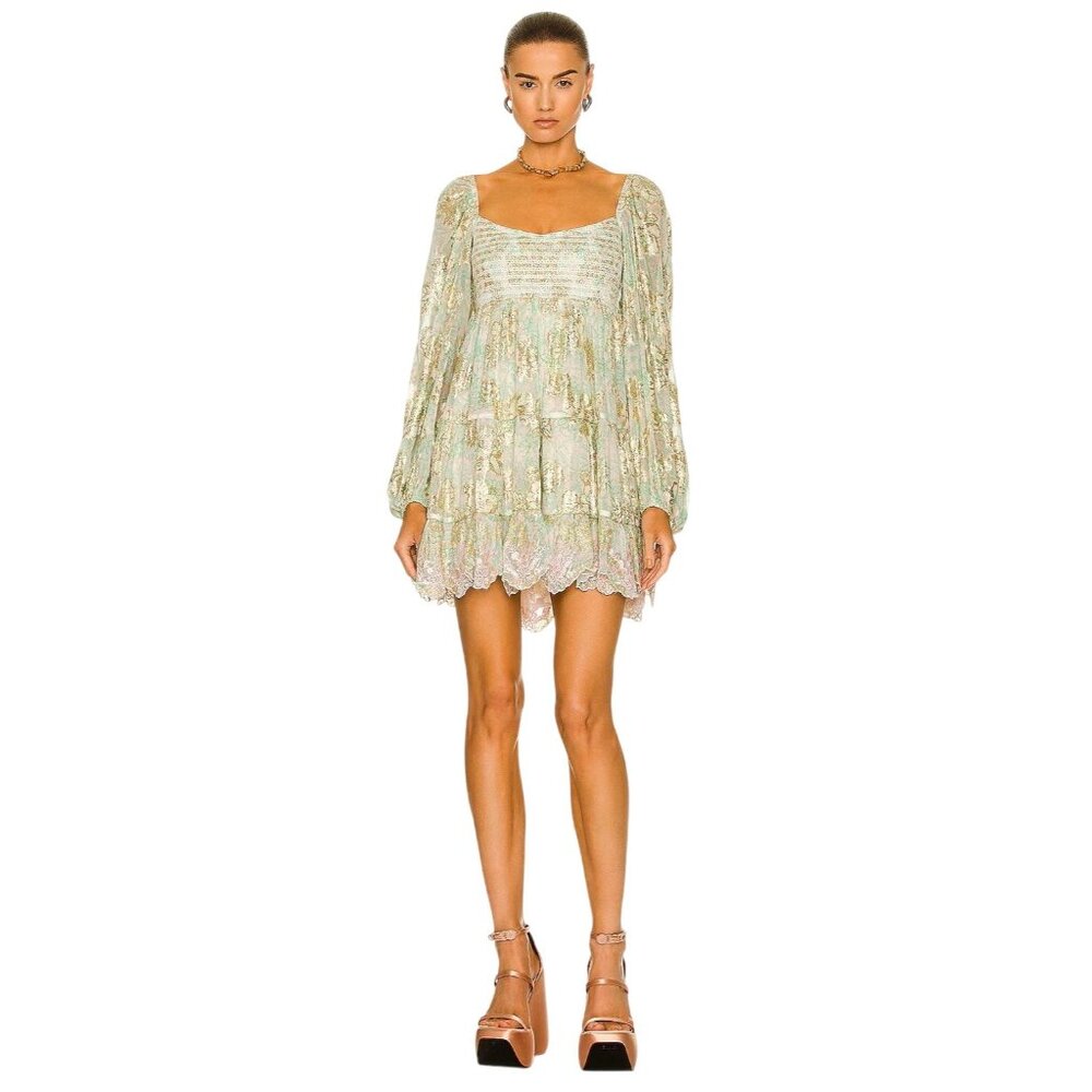 HEMANT AND NANDITA Sidra Mini Dress in Sea Green X-Small New Womens Metallic